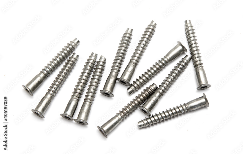 furniture bolts on white isolated background furniture bolts on white isolated background