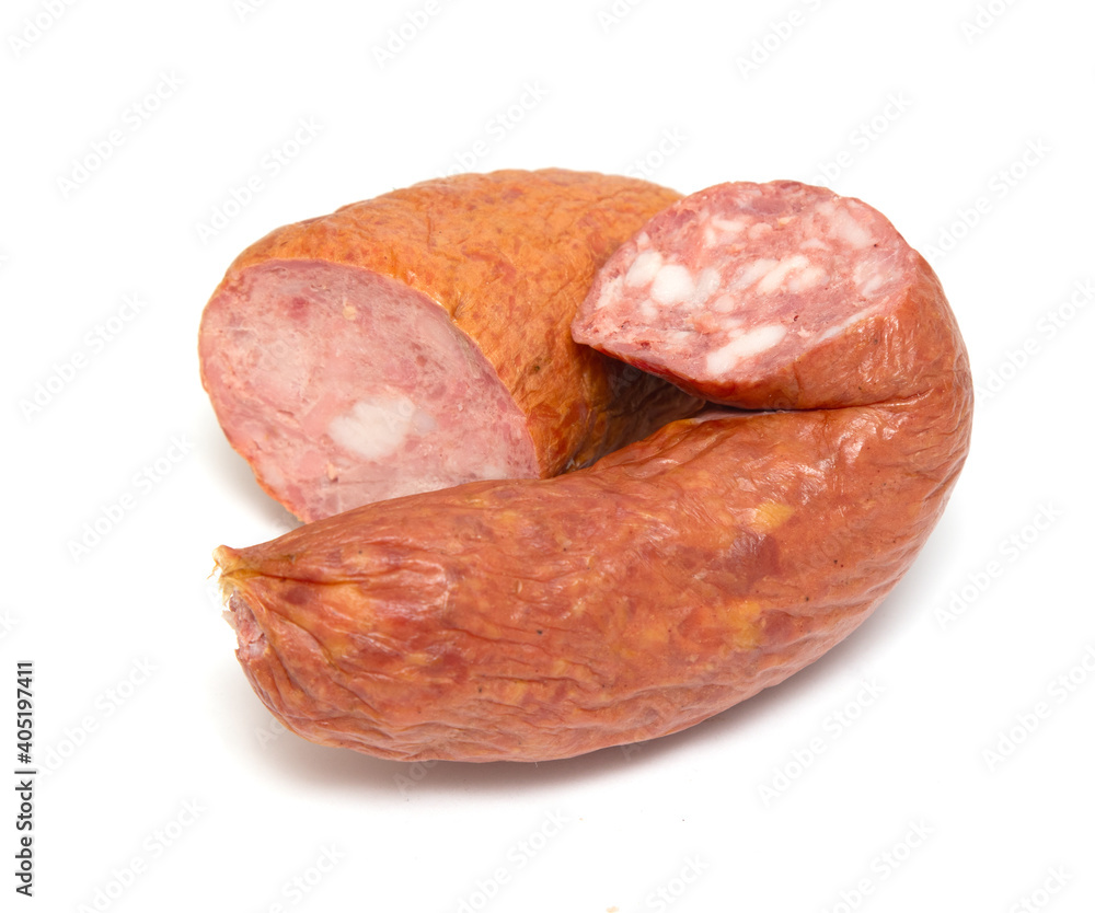 smoked sausage isolated on white background smoked sausage isolated on white background