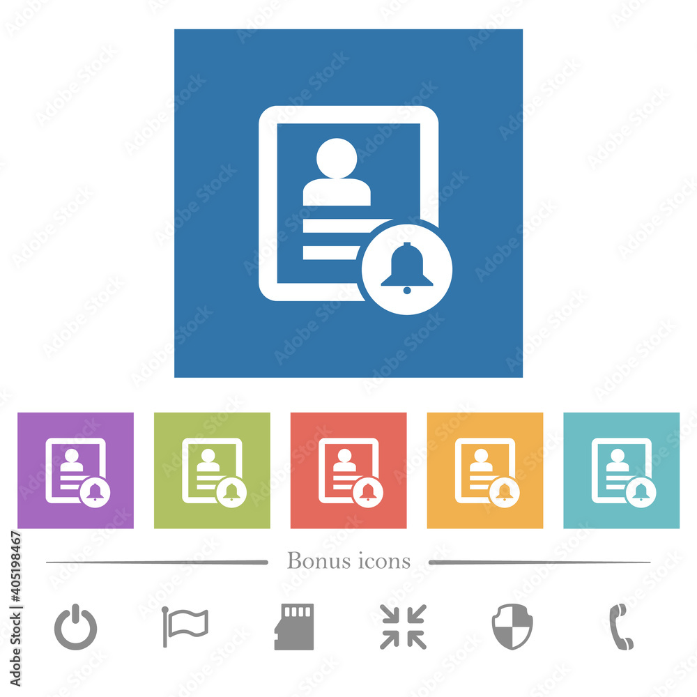 Contact notifications flat white icons in square backgrounds Contact notifications flat white icons in square backgrounds