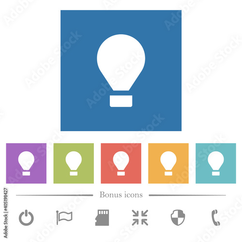 Air balloon flat white icons in square backgrounds