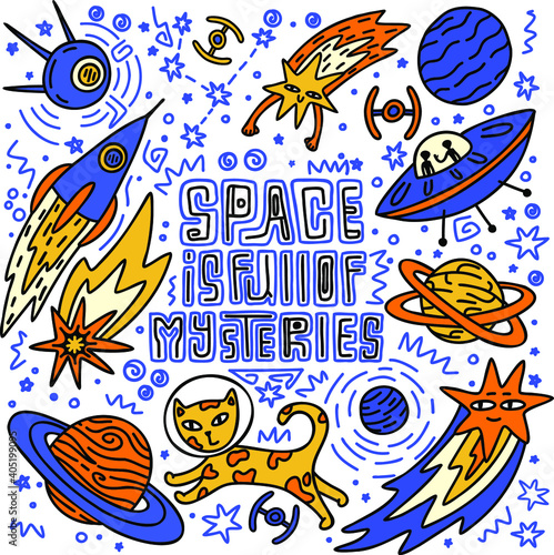 hand drown doodle space, details