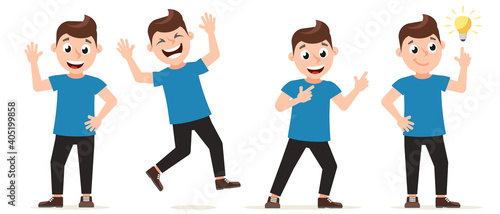 Set of people in different poses on a white background. The character