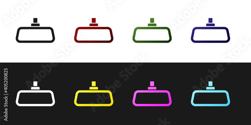 Set Car mirror icon isolated on black and white background. Vector.