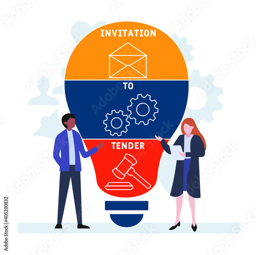 Flat design with people. ITT - Invitation To Tender acronym, business concept background.   Vector illustration for website banner, marketing materials, business presentation, online advertising.