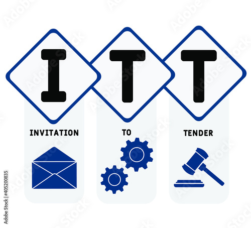 ITT - Invitation To Tender acronym. business concept background.  vector illustration concept with keywords and icons. lettering illustration with icons for web banner, flyer, landing page