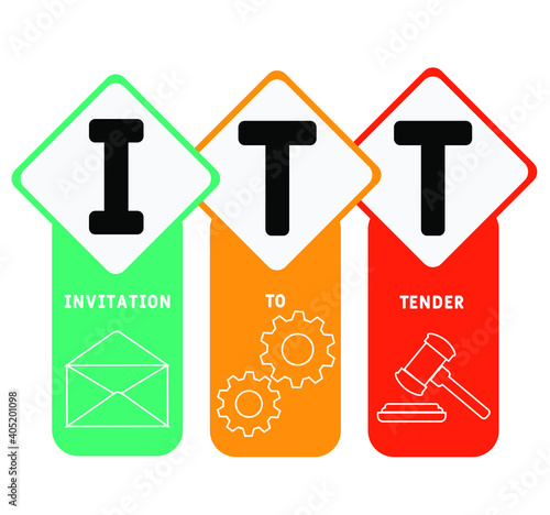 ITT - Invitation To Tender acronym. business concept background.  vector illustration concept with keywords and icons. lettering illustration with icons for web banner, flyer, landing page