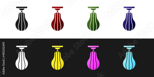 Set Punching bag icon isolated on black and white background. Vector.