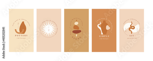 Vector design linear template logos or emblems - mystery boho style. Abstract symbol for hand made products and craft boutiques.