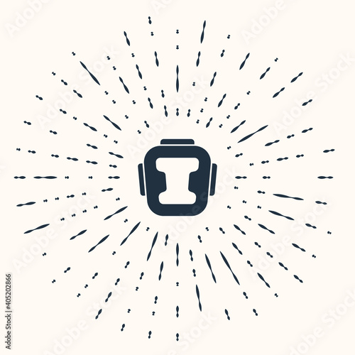 Grey Boxing helmet icon isolated on beige background. Abstract circle random dots. Vector.
