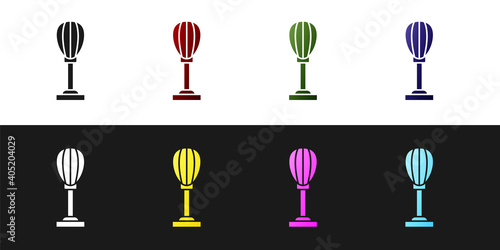 Set Punching bag icon isolated on black and white background. Vector.