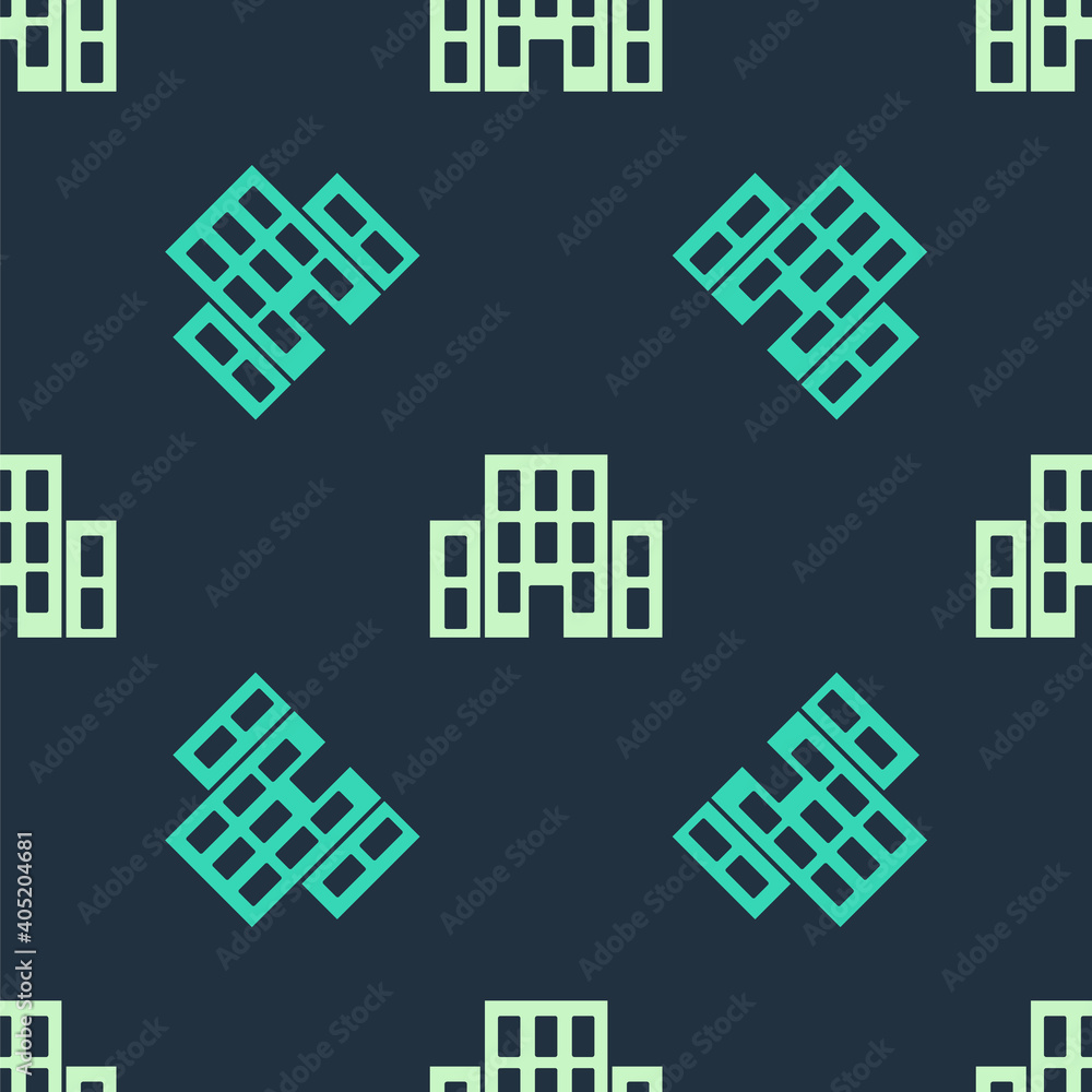 Green and beige House icon isolated seamless pattern on blue background. Home symbol. Vector. Green and beige House icon isolated seamless pattern on blue background. Home symbol. Vector.
