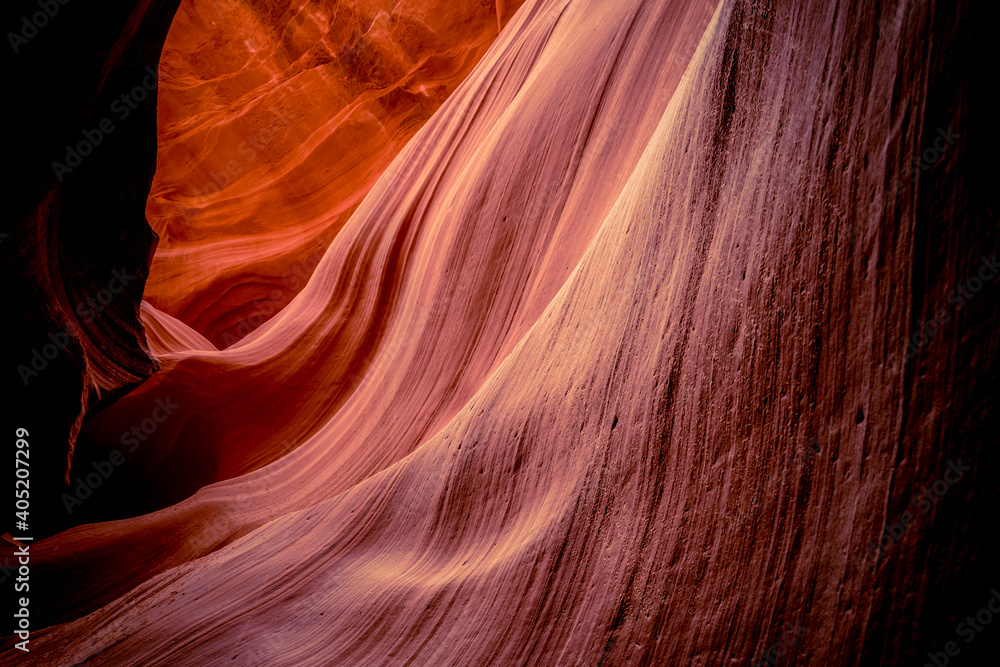 Obraz premium Red sandstone textures of Antelope Canyon, the most-visited and most photographed slot canyon in the American Southwest located on Navajo land near Page, Arizona, USA. 