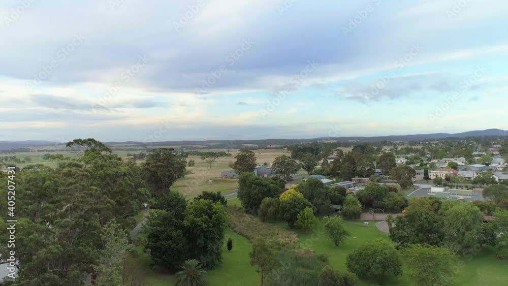 Slow rise over Orbost township and surrounding countryside in Victoria, Australia Slow rise over Orbost township and surrounding countryside in Victoria, Australia