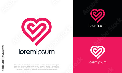 Heart vector symbol. Valentines day ribbon logotype. Abstract line for medical health logo.