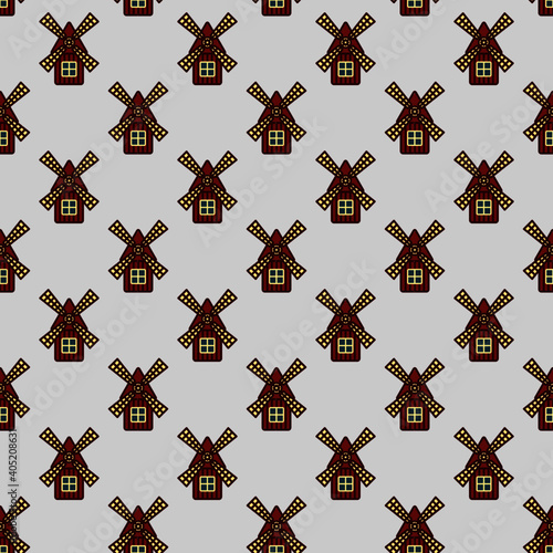 Seamless pattern of simple modern illustration od windmill. Perfect for children and kids textile pattern design.