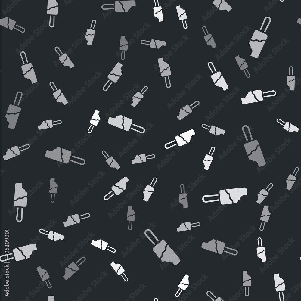 Grey Ice cream on stick icon isolated seamless pattern on black background. Sweet symbol. Vector. Grey Ice cream on stick icon isolated seamless pattern on black background. Sweet symbol. Vector.