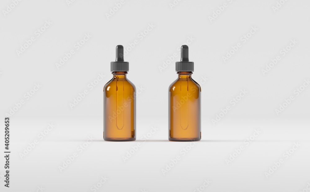 Dropper Bottle Mockup 3D Illustration - Two Bottles Dropper Bottle Mockup 3D Illustration - Two Bottles