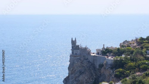 Swallow Nest castle on the rock over the Black Sea. Gaspra. Crimea.