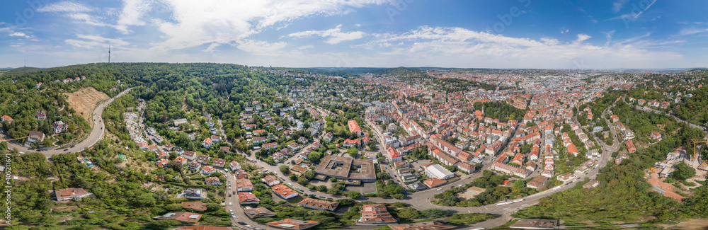 360 Spherical panorama view of Stuttgart suburb near hills in Germany at summer noon