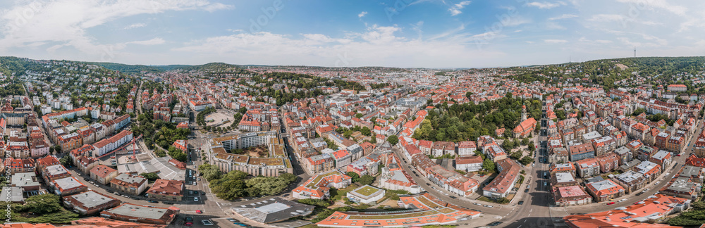 360 Spherical panorama view of Stuttgart suburb near hills in Germany at summer noon