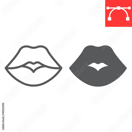 Fototapeta Red lips line and glyph icon, valentines day and kiss, sexy lips sign vector graphics, editable stroke linear icon, eps 10