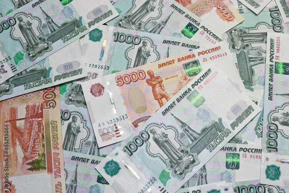 Currency Russian rubles - paper banknotes of Russian rubles. Money background. Currency Russian rubles - paper banknotes of Russian rubles. Money background.