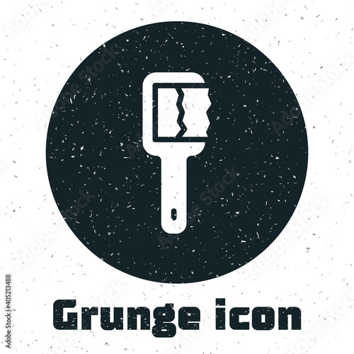 Grunge Sauna brush icon isolated on white background. Wooden brush with coarse bristles for washing in the bath. Anti cellulite massage. Monochrome vintage drawing. Vector.