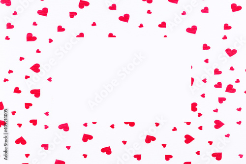 Red hearts background with copy space. Minimal Valentines day concept.