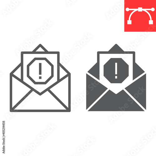 Email virus line and glyph icon, security and mail, spam sign vector graphics, editable stroke linear icon, eps 10.