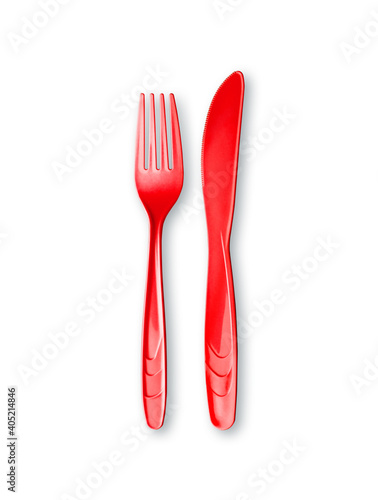 Messer und Gabel aus rotem Plastic