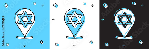 Set Star of David icon isolated on blue and white, black background. Jewish religion symbol. Symbol of Israel. Vector.