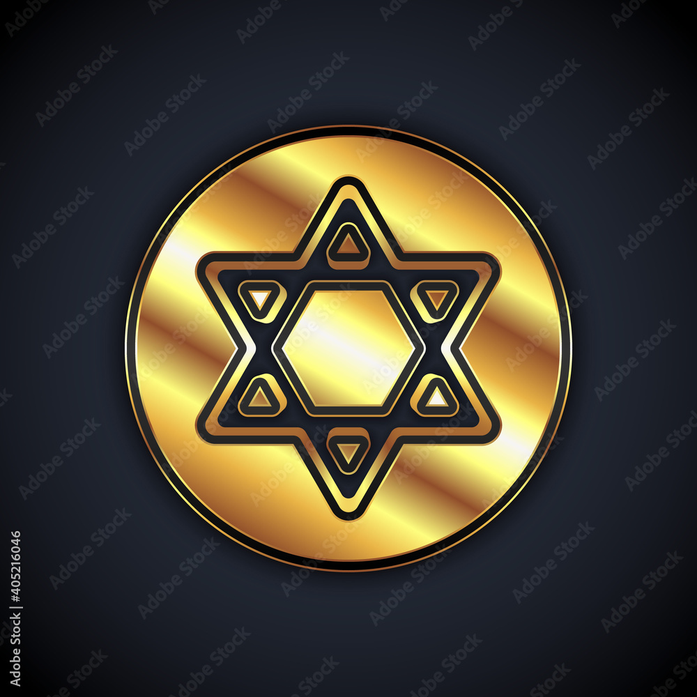 Gold Star of David icon isolated on black background. Jewish religion symbol. Symbol of Israel. Vector. Gold Star of David icon isolated on black background. Jewish religion symbol. Symbol of Israel. Vector.