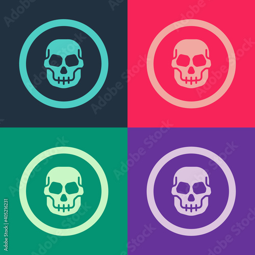 Pop art Mexican skull coin icon isolated on color background. Vector.