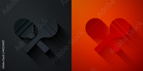 Paper cut Maracas icon isolated on black and red background. Music maracas instrument mexico. Paper art style. Vector.