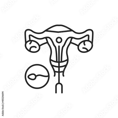 Artificial insemination line black icon. Vitro fertilization. Female reproductive system concept. Sign for web page, mobile app, button, logo. Editable stroke.