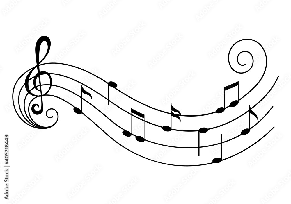 Music Notes On Staves Music Staff Black Notes Symbols In Rounded