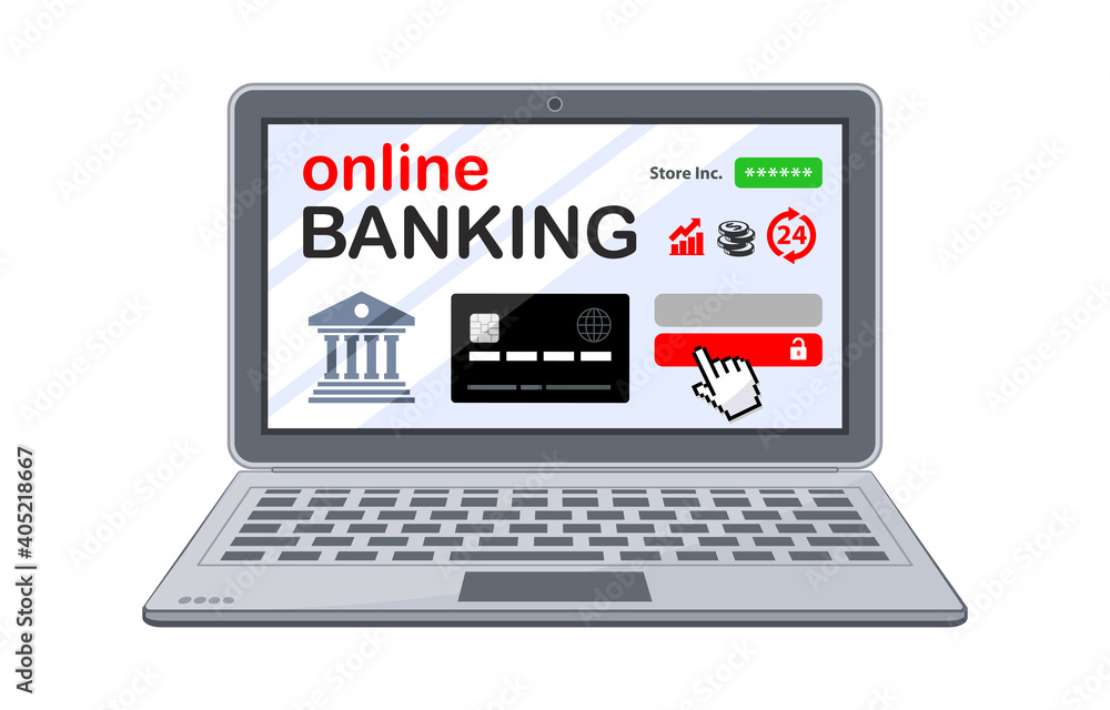 Internet banking, online purchasing and transaction. Your mobile office in laptop. Flat vector on transparent background Internet banking, online purchasing and transaction. Your mobile office in laptop. Flat vector on transparent background