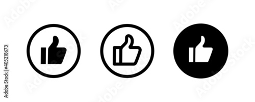 Hand Trumb up icon set. Ok symbol sign. Social media concept. Vector illustration. Trumbs up gesture isolated on white Editable stroke and flat icons
