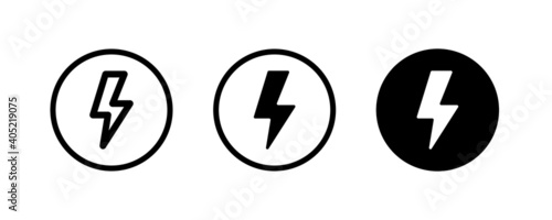 lightning bolt strike thunderbolt Electricity Thunder strike Electric Weather thunderstorm Energy Power fast speed icons vector sign, linear pictogram Symbol, Editable stroke and flat emblem