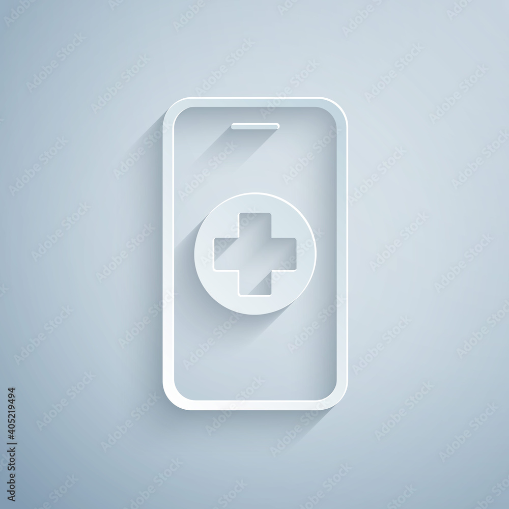 Paper cut Phone repair service icon isolated on grey background. Adjusting, service, setting, maintenance, repair, fixing. Paper art style. Vector. Paper cut Phone repair service icon isolated on grey background. Adjusting, service, setting, maintenance, repair, fixing. Paper art style. Vector.