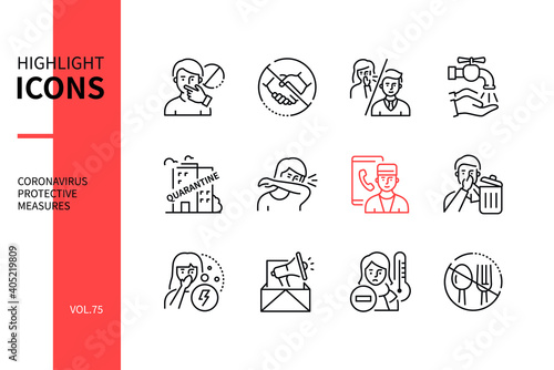 Coronavirus protective measures - colorful line design style icons