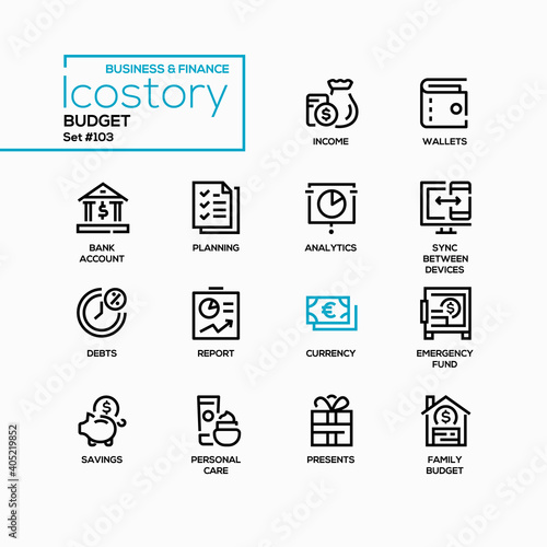 Budget - vector line design style icons set