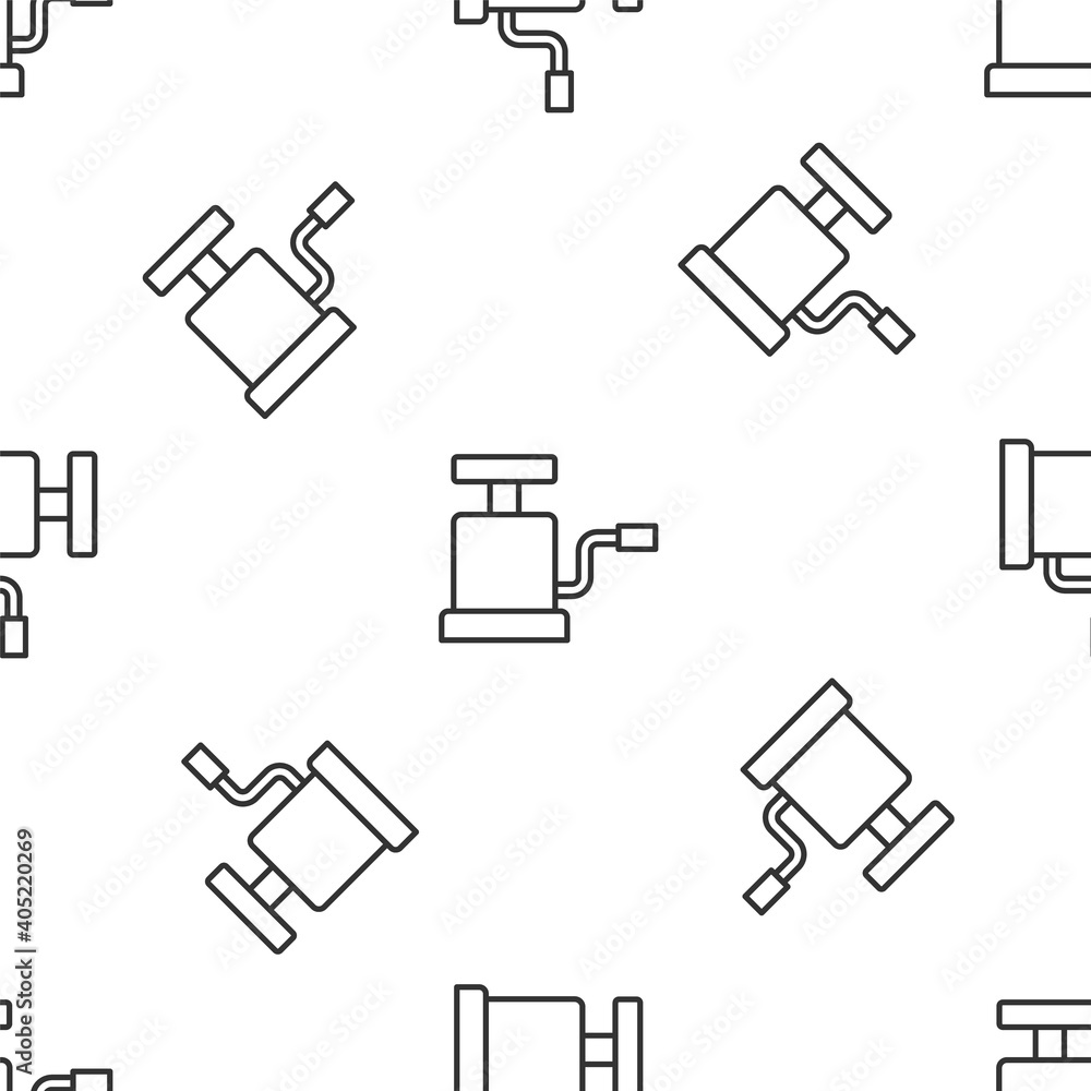 Grey line Car air pump icon isolated seamless pattern on white background. Vector. Grey line Car air pump icon isolated seamless pattern on white background. Vector.