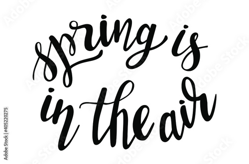 Spring is in the air hand drawn lettering. Vector phrases elements for cards, banners, posters, mug, scrapbooking, pillow case, phone cases and clothes design. 