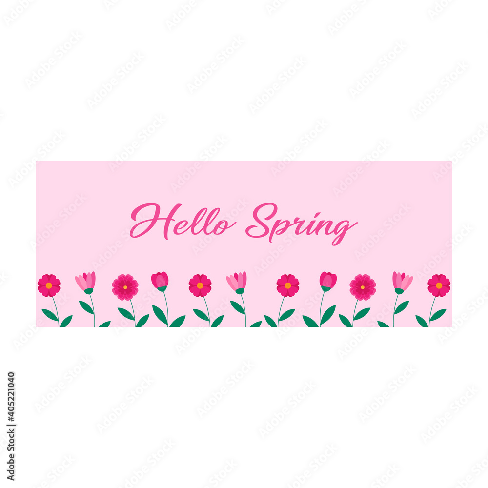 This is a banner with flowers and the inscription Hello Spring.
