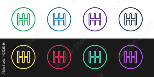 Set line Gear shifter icon isolated on black and white background. Transmission icon. Vector.