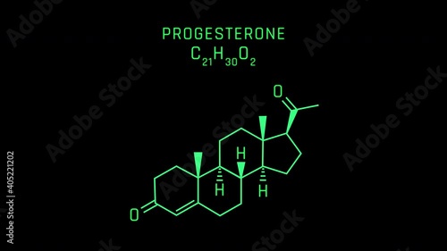 Progesterone or P4 Molecular Structure Symbol Neon Animation on black background photo