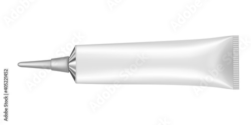 Single white tube with long nozzle. Serum or ointment. Gel. Vector illustration isolated on a white background.	3d mockup of a glue tube