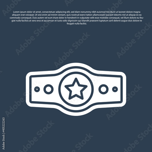 Blue line Boxing belt icon isolated on blue background. Belt boxing sport championship winner fight award. Vector.