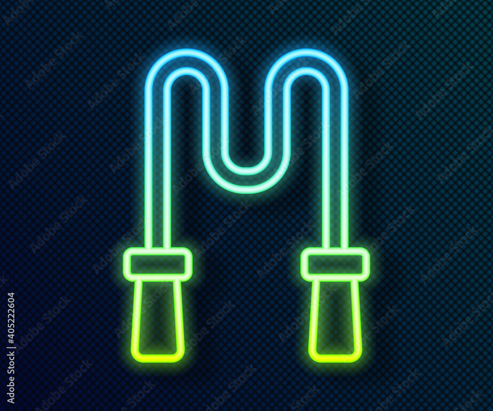 Glowing neon line Jump rope icon isolated on black background. Skipping rope. Sport equipment. Vector. Glowing neon line Jump rope icon isolated on black background. Skipping rope. Sport equipment. Vector.